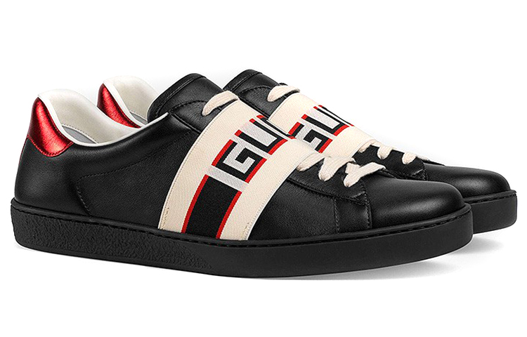 Lookbook Gucci Ace 黑色条纹皮革鞋 523469-OFIVO-1076