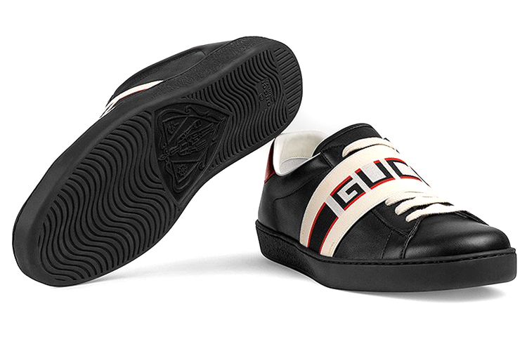 Purchase Gucci Ace 黑色条纹皮革鞋 523469-OFIVO-1076
