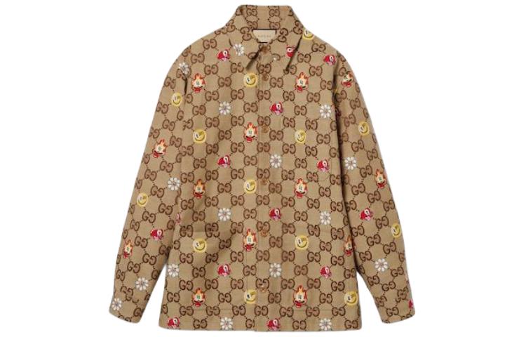 Buy グッチ メンズ オールオーバープリント シングルブレスト ブラウンジャケット 781240-ZAQAK-2580