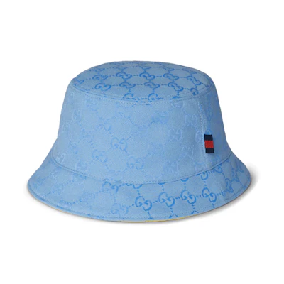 GUCCI Alphabet Embroidered Canvas Bucket Hat Unisex Couple Style Blue. 7901523HA0T8575