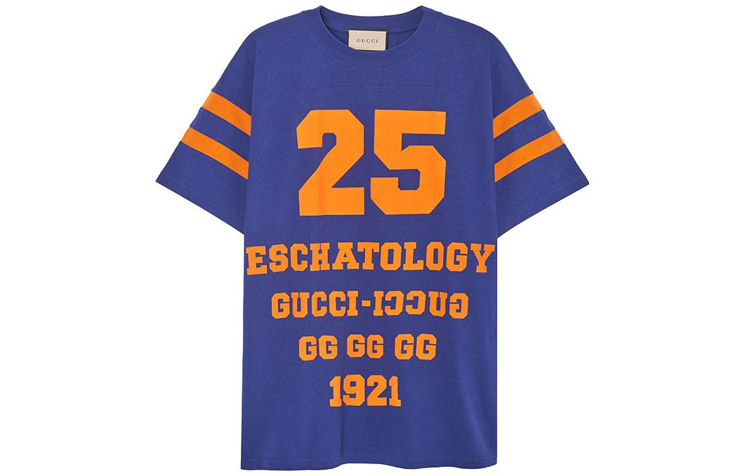 Gucci Alphabet Print Crew Neck T-Shirt Dark Blue 655459-XJDHG-4323