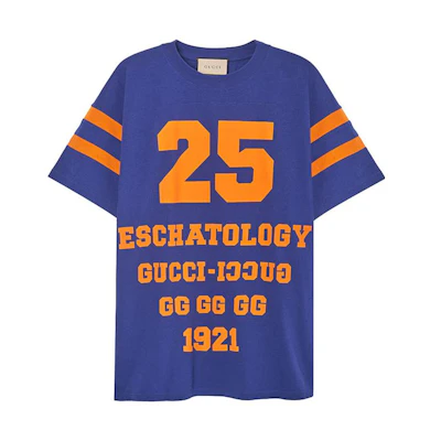 Gucci Alphabet Print Crew Neck T-Shirt Dark Blue 655459-XJDHG-4323