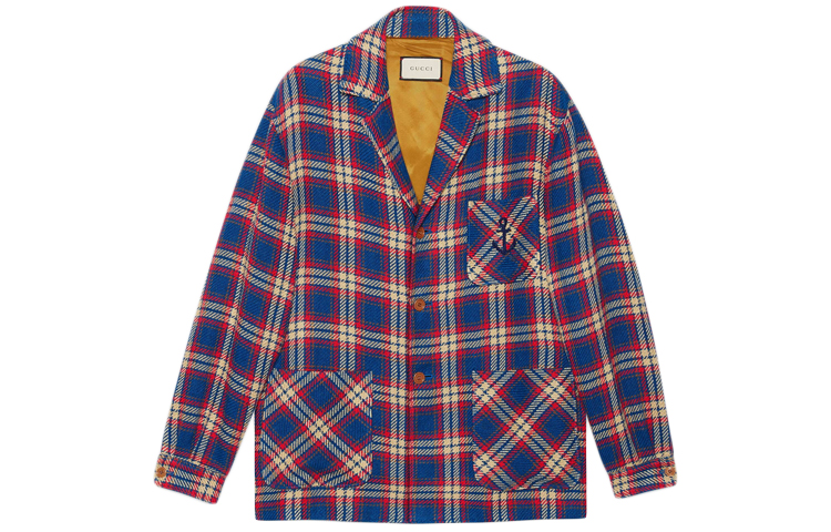 Gucci Anchor Plaid Cotton-Linen Jacket Blue/Red 630067-ZAE37-4104