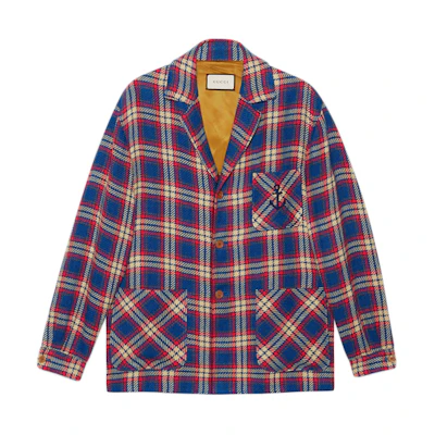 Gucci Anchor Plaid Cotton-Linen Jacket Blue/Red 630067-ZAE37-4104