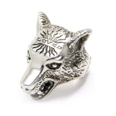 GUCCI Anger Forest Wolf Head 925 Silver Ring - Silver. 476902
