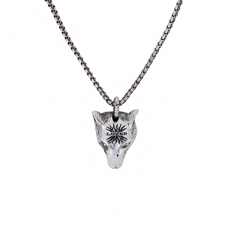 GUCCI Anger Forest Wolf Head Sterling Silver Necklace Unisex Silver 476930-J8400-0811