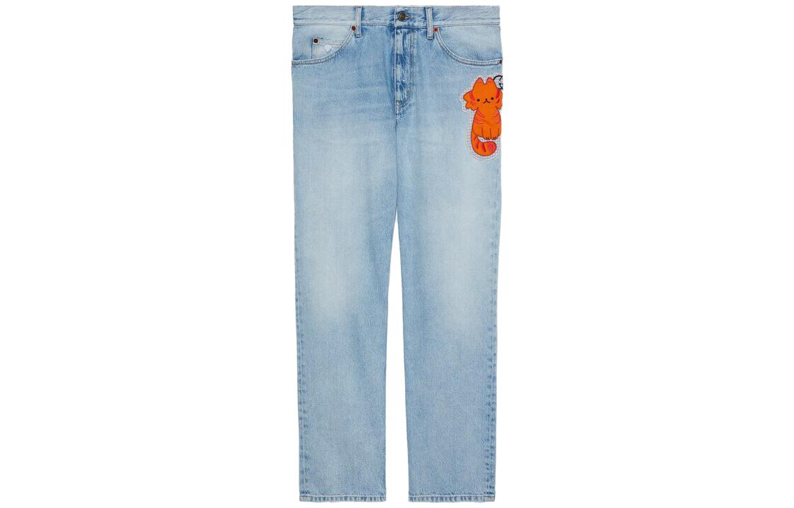 Gucci Animal Embroidered Mid-Rise Straight Jeans Light Blue 623953-XDCE3-4452