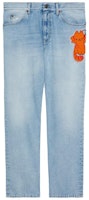 Gucci Animal Embroidered Mid-Rise Straight Jeans Light Blue 623953-XDCE3-4452 Gucci Animal Embroidered Mid-Rise Straight Jeans Light Blue 623953-XDCE3-4452