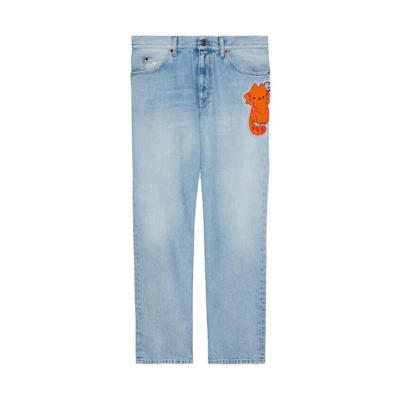 Gucci Animal Embroidered Mid-Rise Straight Jeans Light Blue 623953-XDCE3-4452