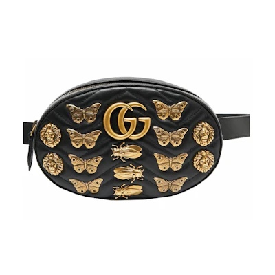 Gucci Animal Studs GG Marmont Belt Bag Black