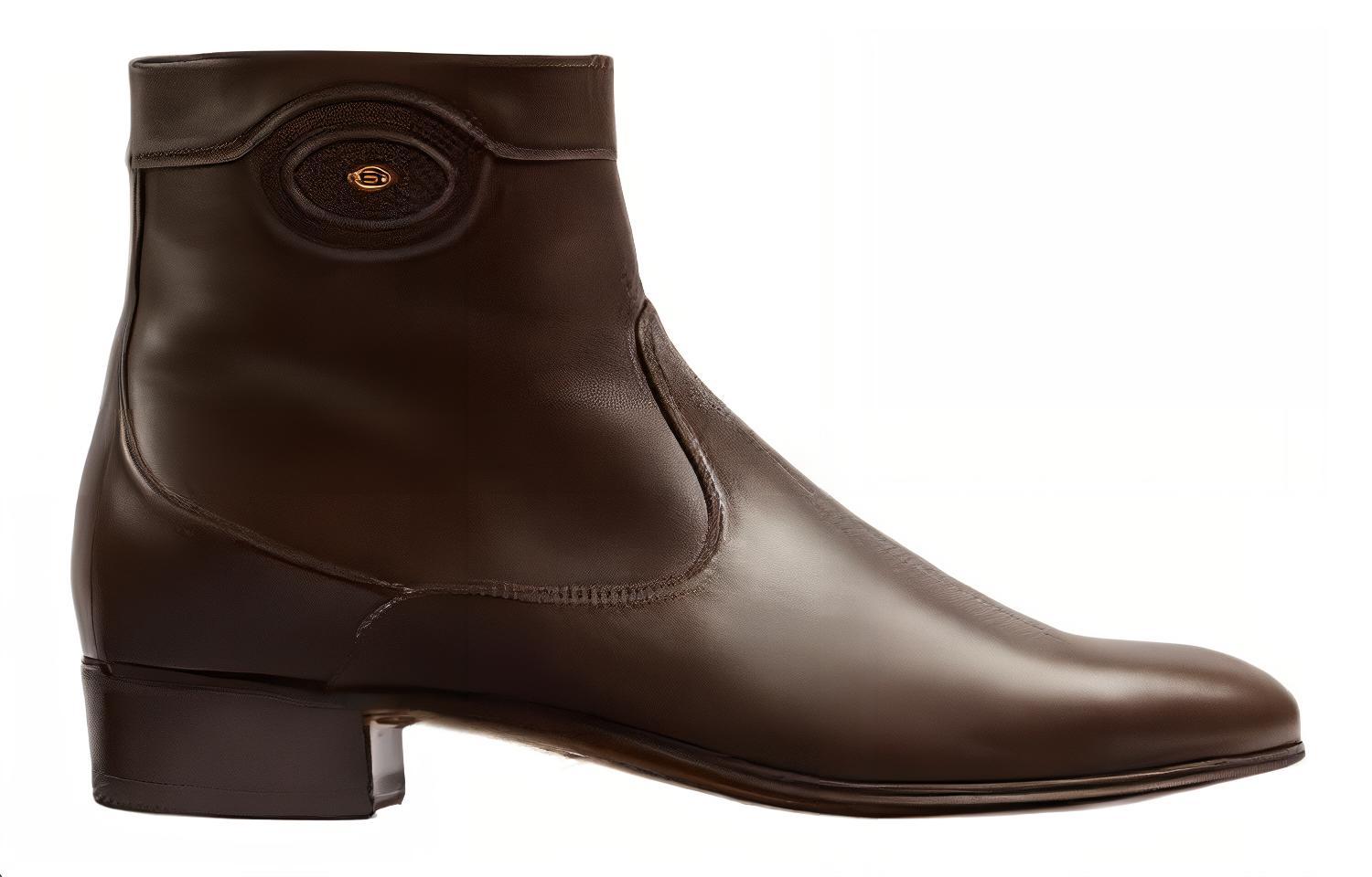 Order GUCCI古馳 皮革 徽標 拉鍊 短靴 男款 深棕色