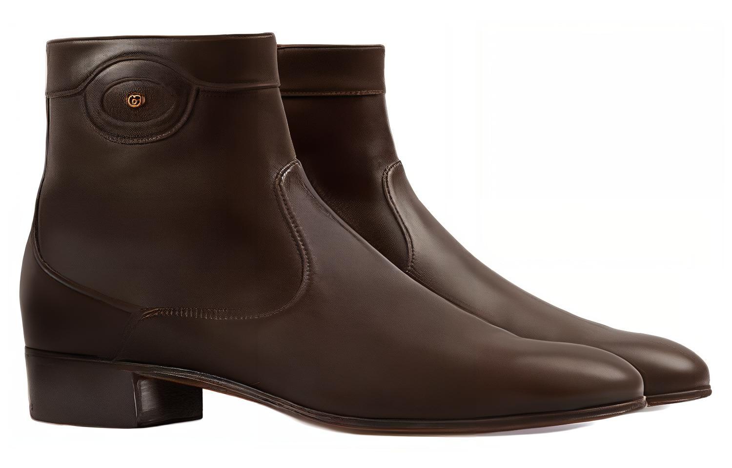 Lookbook GUCCI古馳 皮革 徽標 拉鍊 短靴 男款 深棕色