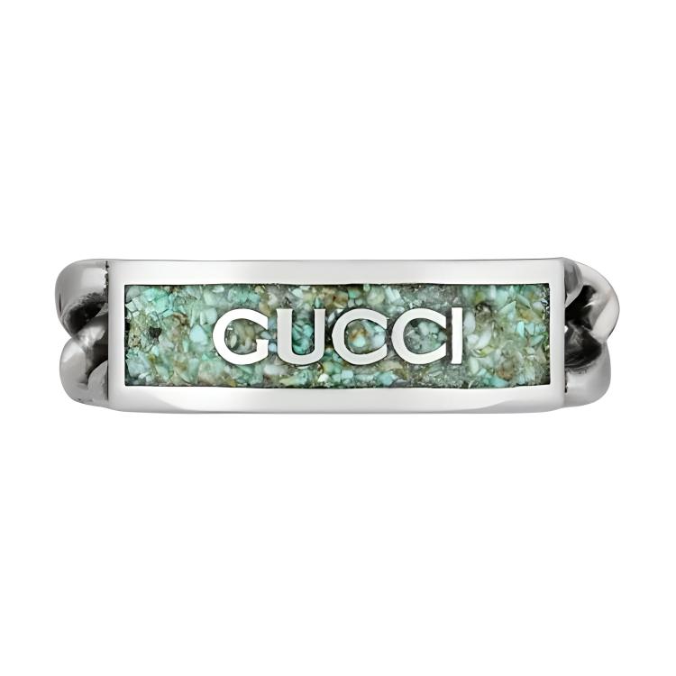 GUCCI Antique Horsebit 925 Silver Enamel Logo Ring Unisex Couple Silver 678711-J8410-9071