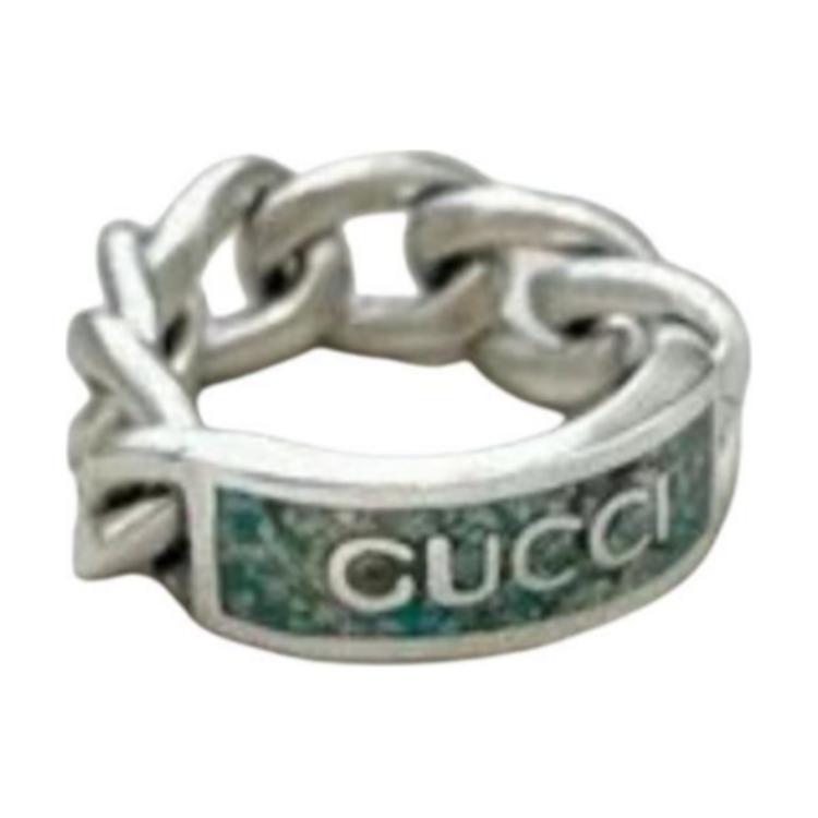 Order GUCCI Anillo de Plata 925 Antiguo Horsebit Esmalte Logo Unisex Pareja Plata 678711-J8410-9071