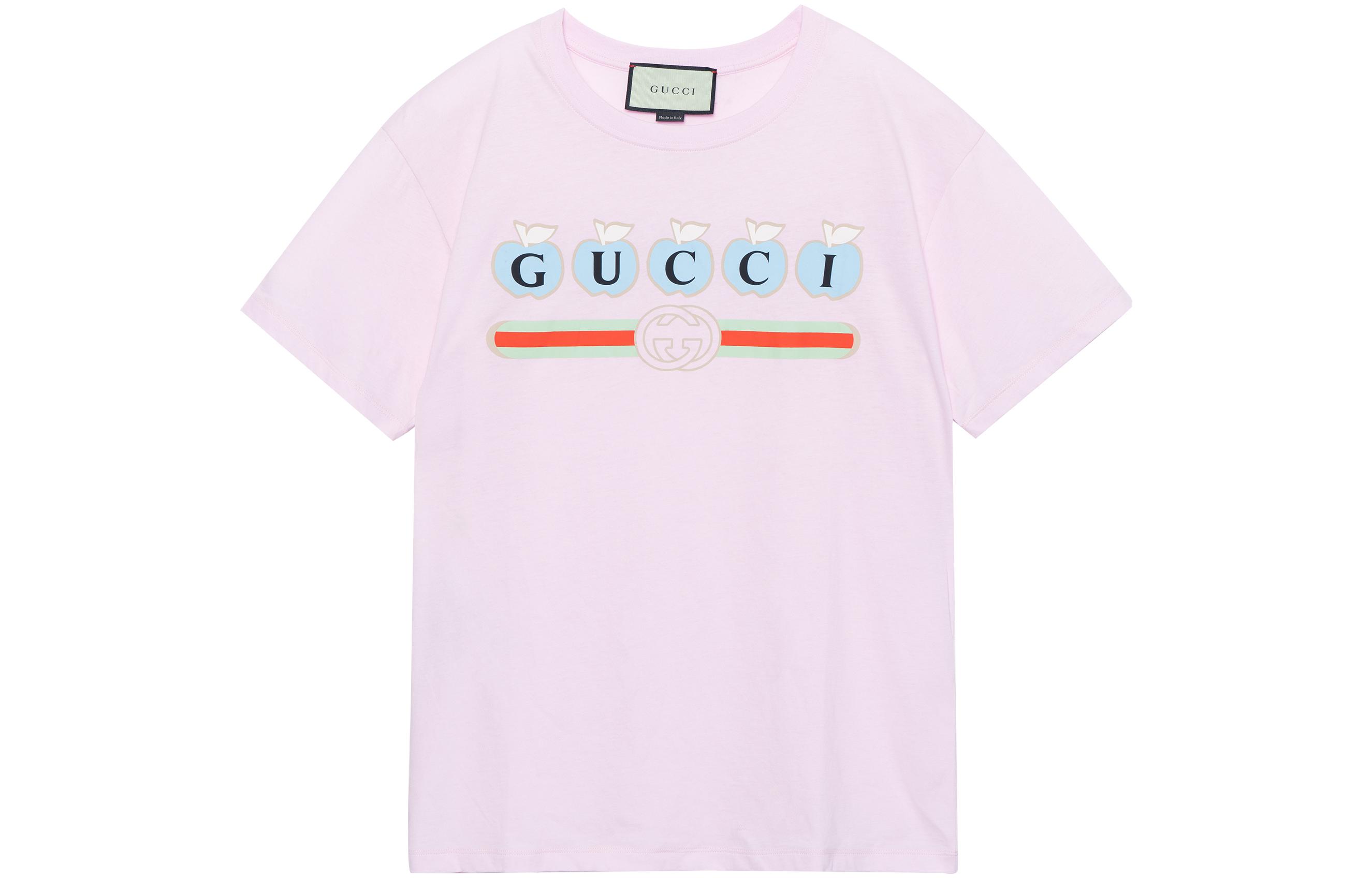 Gucci Apple Logo Print Short Sleeve Pink T-shirt SS22 Unisex 615044-XJDOF-5595
