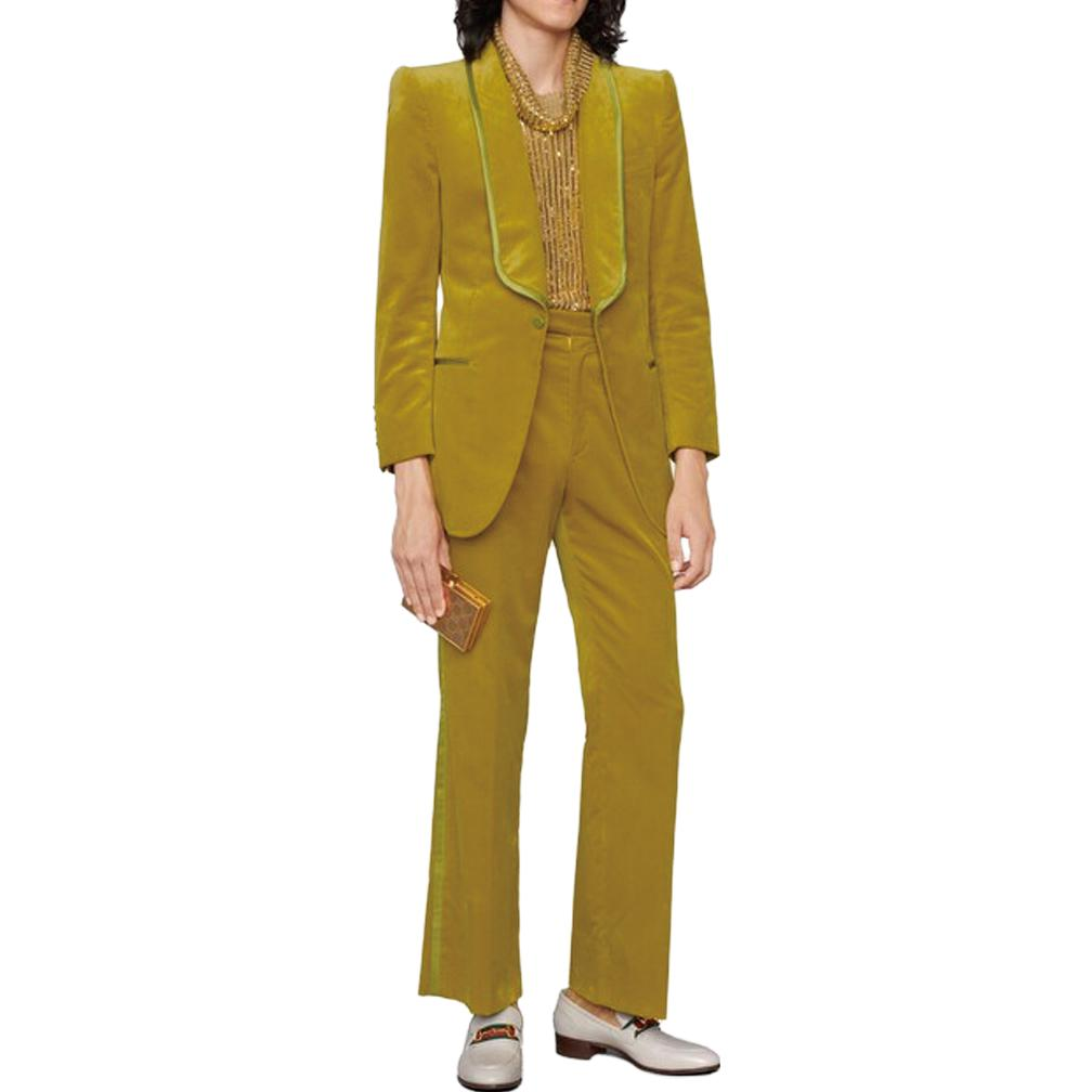 GUCCI Aria  Velvet Straight-Leg Casual Pants in Chat Green. 672239-ZAHW3-3532 圖 3