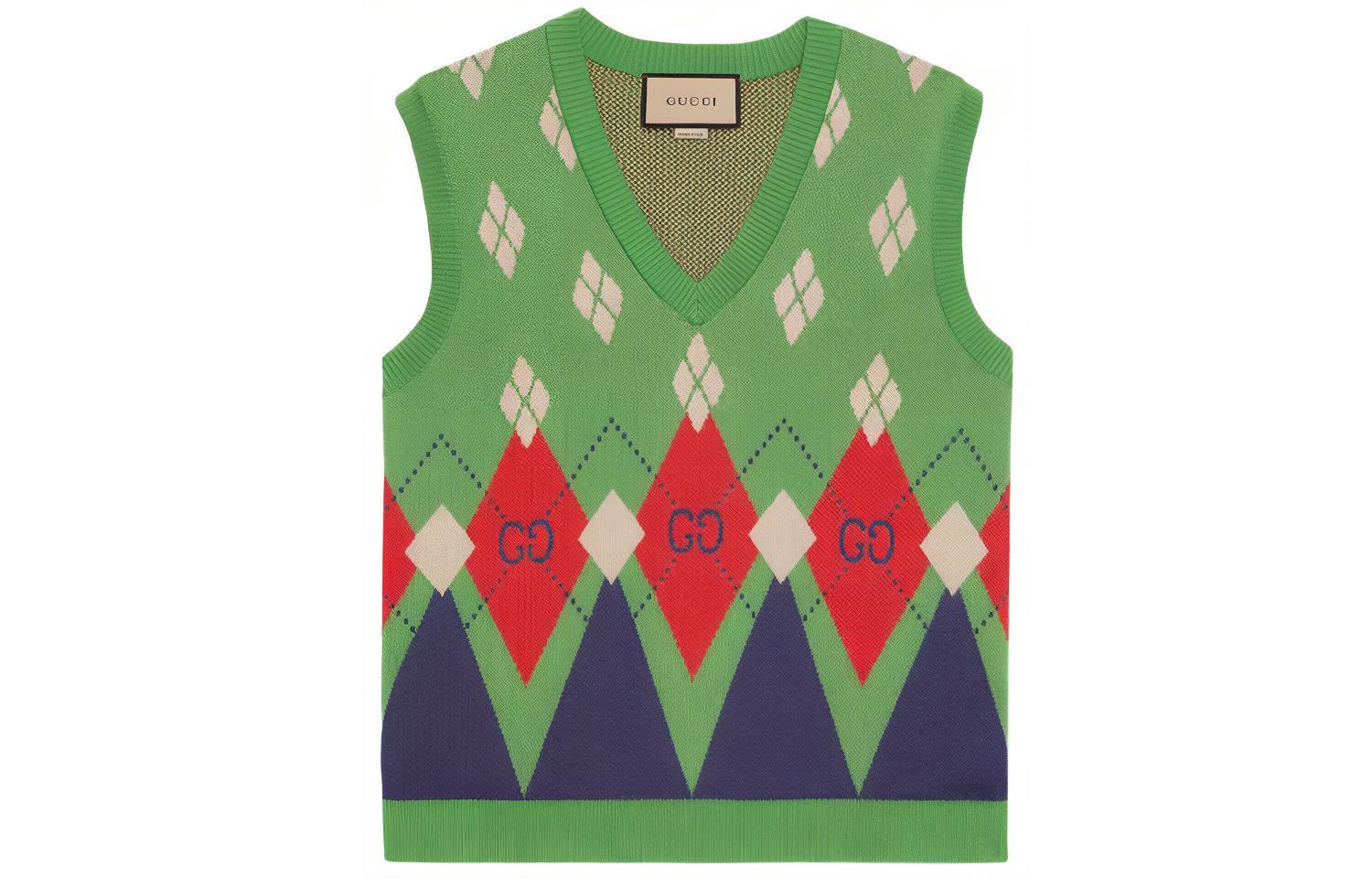 Gucci Aria Collection Green V-Neck Logo Embroidery Vest 653841-XKBUQ-3465