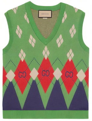 Gucci Aria Koleksi Vest Hijau Leher-V Sulaman Logo 653841-XKBUQ-3465 Buy Gucci Aria Koleksi Vest Hijau Leher-V Sulaman Logo 653841-XKBUQ-3465