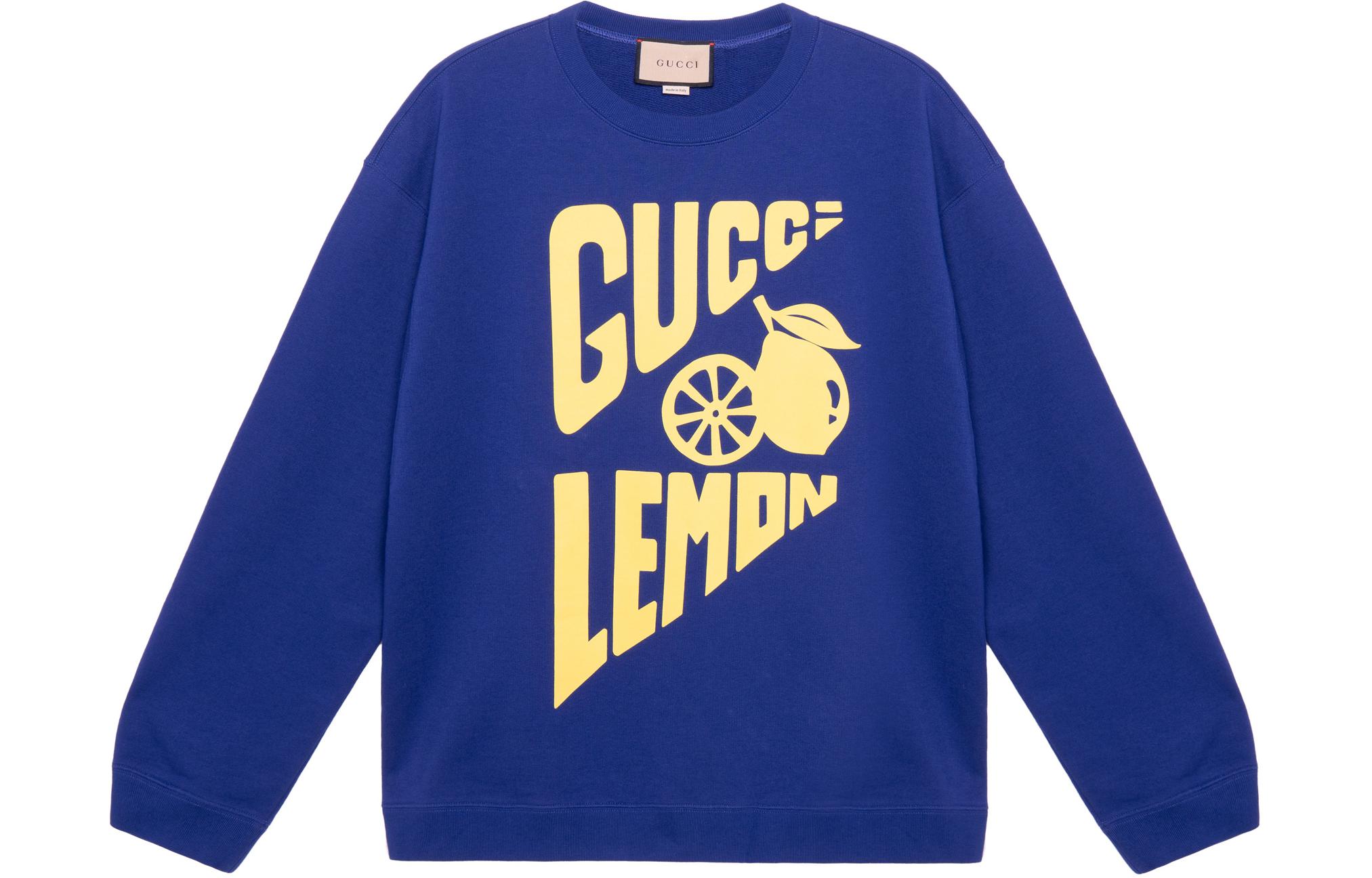Gucci Aria Collection Letter Print Crewneck Sweatshirt Blue Mens SS22 681217-XJDV0-4120