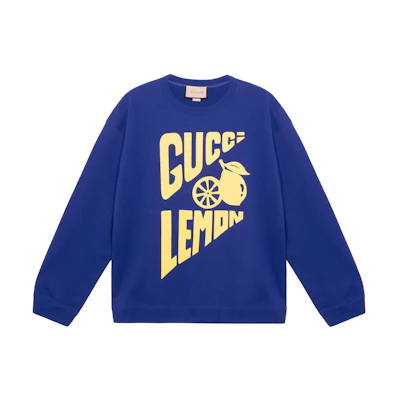 Gucci Aria Collection Letter Print Crewneck Sweatshirt Blue Mens SS22 681217-XJDV0-4120