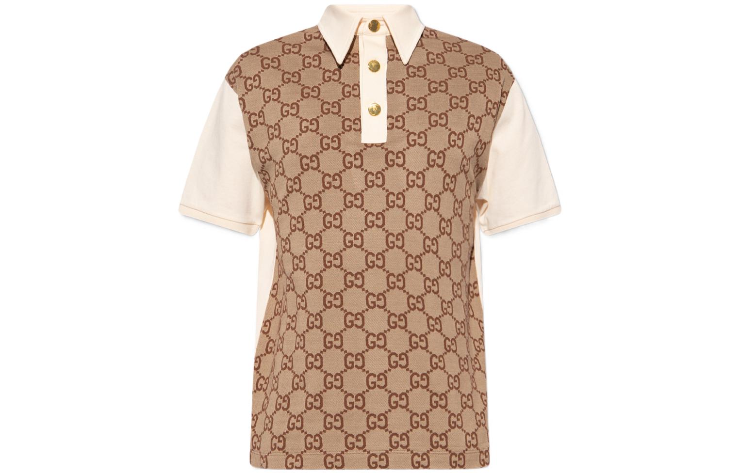 Gucci Aria Polo Shirt with Gold Buckle in Beige 682015-XJD1F-2270