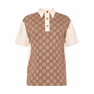 Gucci Aria Polo Shirt with Gold Buckle in Beige 682015-XJD1F-2270