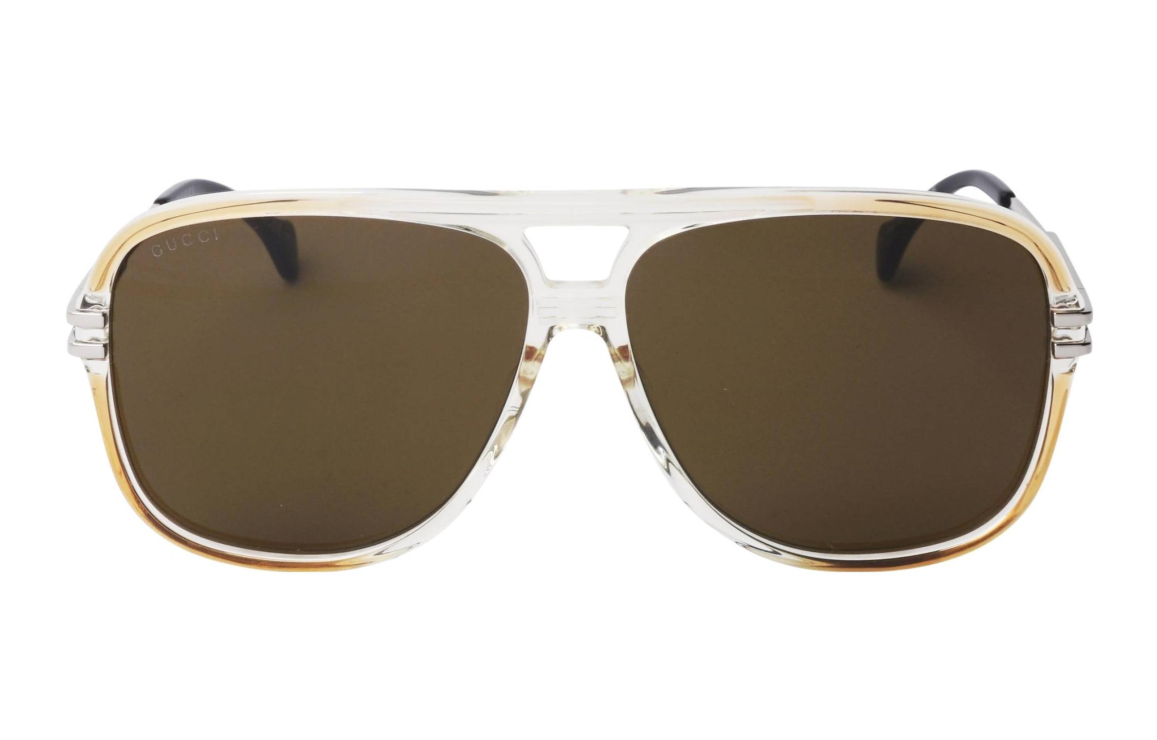 Lookbook 구찌 남성용 아비에이터 메탈 안경 그라데이션 투명 오렌지 GG1105S-002-63