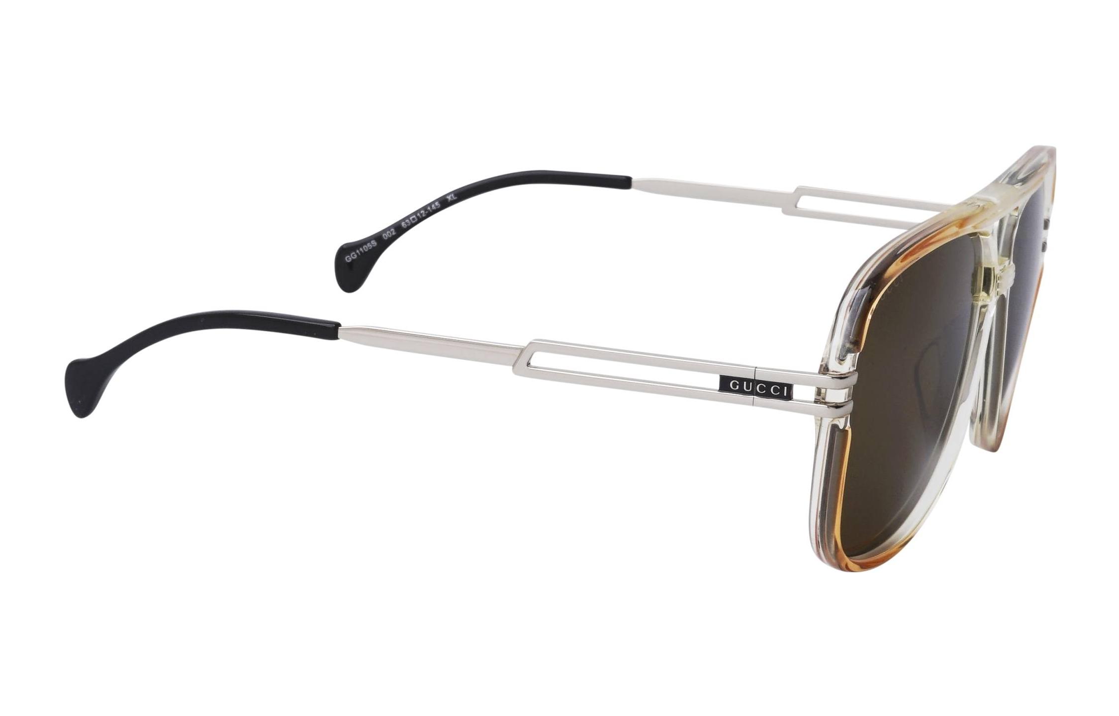 Shop 구찌 남성용 아비에이터 메탈 안경 그라데이션 투명 오렌지 GG1105S-002-63