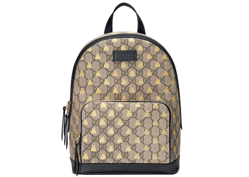 Buy Mochila Gucci GG Supreme Pequeña Abejas Doradas Beige/Ébano/Negro