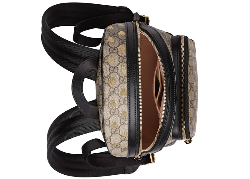 Lookbook Mochila Gucci GG Supreme Pequeña Abejas Doradas Beige/Ébano/Negro