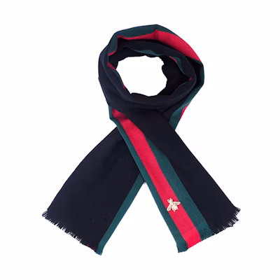 Gucci Bee Embroidered Striped Cashmere Scarf Unisex 475513-4G487-1066