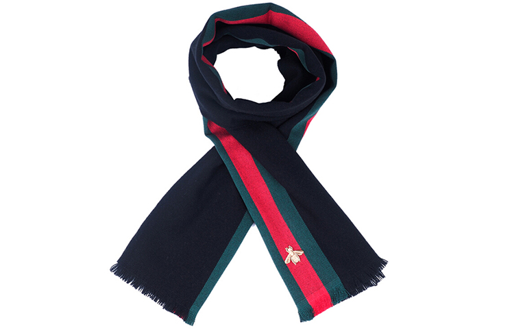 Gucci Bee Embroidered Striped Cashmere Scarf Unisex 475513-4G487-1066 圖 2