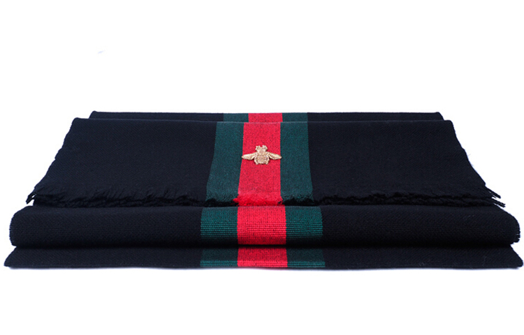 Gucci Bee Embroidered Striped Cashmere Scarf Unisex 475513-4G487-1066 圖 4