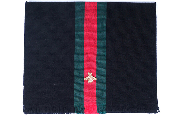 Gucci Bee Embroidered Striped Cashmere Scarf Unisex 475513-4G487-1066 圖 5