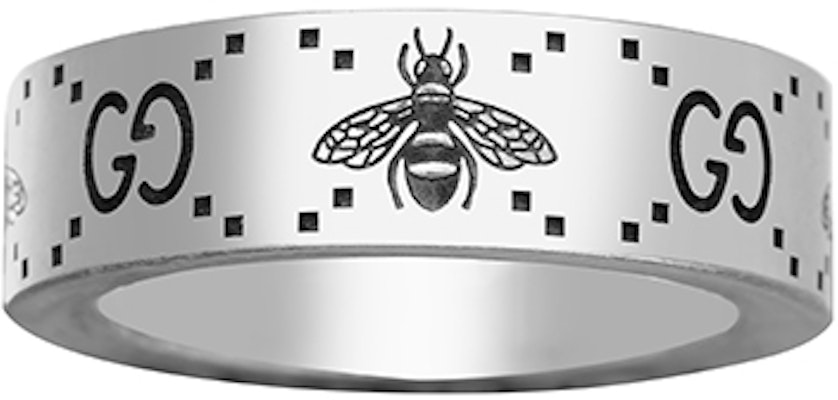 GUCCI Bee Engraved Double G Aged 925 Silver Ring Unisex Couple Design White. 728389J84000728 Order GUCCI Bee Engraved Double G Aged 925 Silver Ring Unisex Couple Design White. 728389J84000728