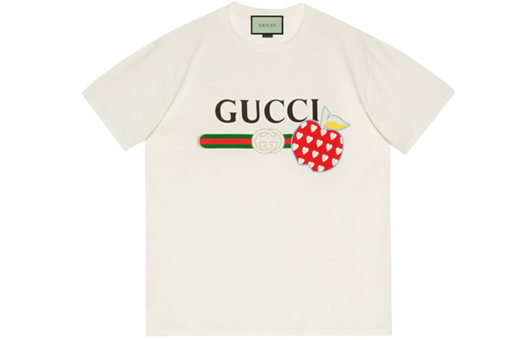Gucci Beige Apple Graphic Print Crew Neck T-Shirt 548334-XJDNC-9095