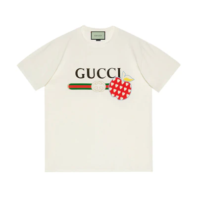 Gucci Beige Apple Graphic Print Crew Neck T-Shirt 548334-XJDNC-9095