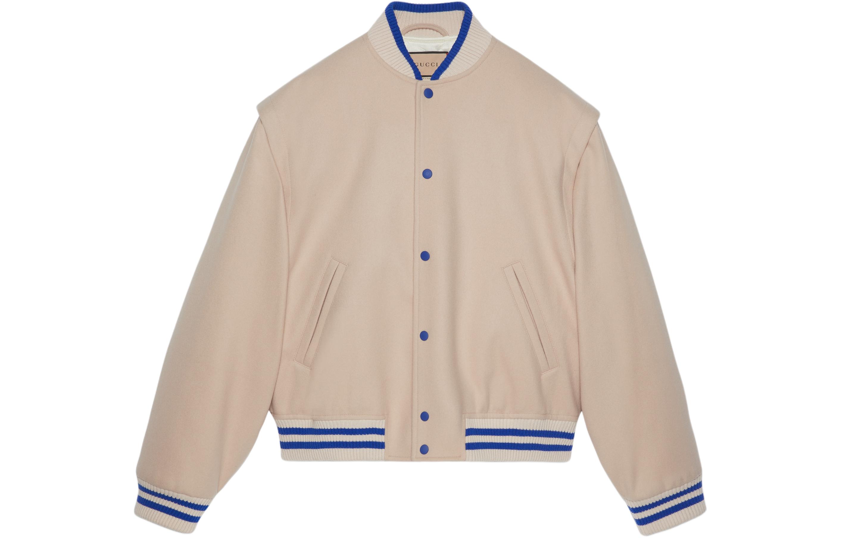 Order Jaket Bomber Kasual Lelaki Gucci Beige Colorblock Striped 762542-ZAPDJ-2388