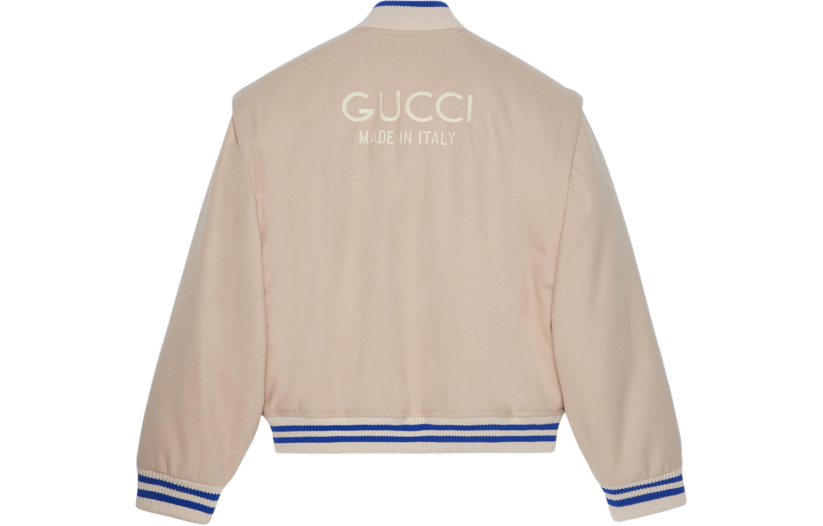 Lookbook Jaket Bomber Kasual Lelaki Gucci Beige Colorblock Striped 762542-ZAPDJ-2388