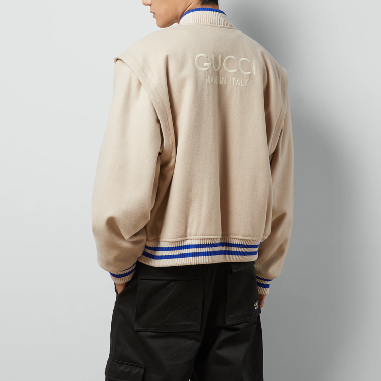 Sizing Jaket Bomber Kasual Lelaki Gucci Beige Colorblock Striped 762542-ZAPDJ-2388