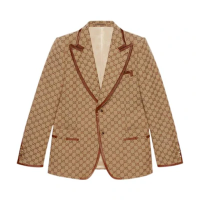 Gucci Beige Logo Print Canvas Blazer Jacket 668049-Z8ARW-2190