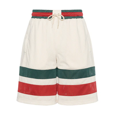 Gucci Beige Mesh Knit Striped Elastic Shorts 737407-XJFFK-9325