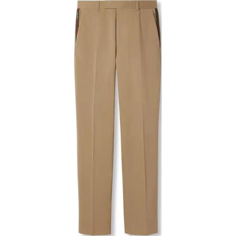 Gucci Beige Mid-Rise Straight-Leg Striped Casual Pants 2024 Pre-Fall Collection 794410-ZABPQ-9727