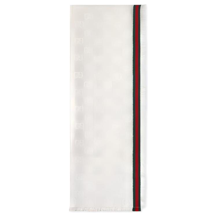GUCCI Beige Silk Tassel Edge Scarf Unisex Couple Design. 7952844G4839066