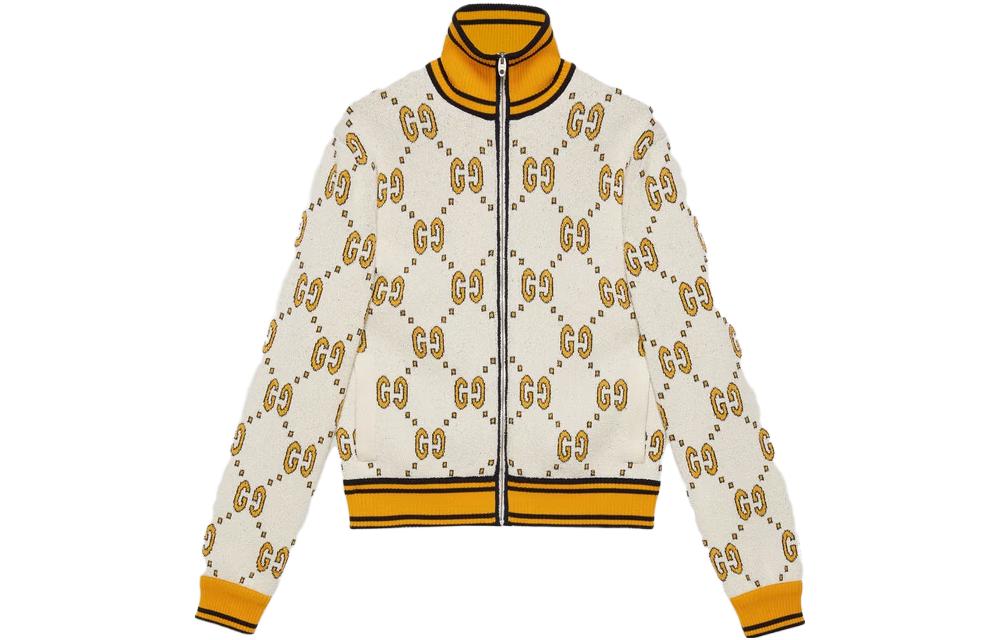 Buy Chaqueta de punto Gucci Beige SS23 con logo Jacquard. 740571-XKC6D-9202