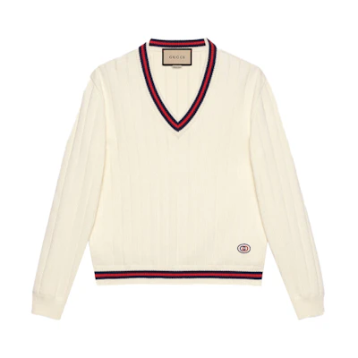 Gucci Beige V-neck Cotton Knit Sweater 653626-XKBUR-9182