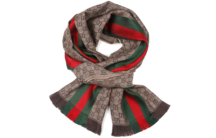 GUCCI Brown Wool Silk Blend Fringe Scarf Unisex情侣款 147351-4G704-2766