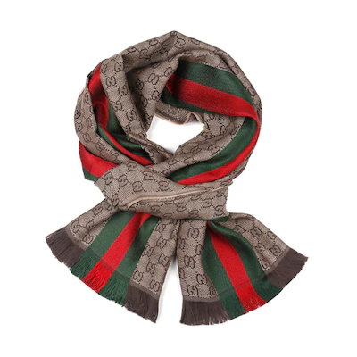 GUCCI Brown Wool Silk Blend Fringe Scarf Unisex情侣款 147351-4G704-2766