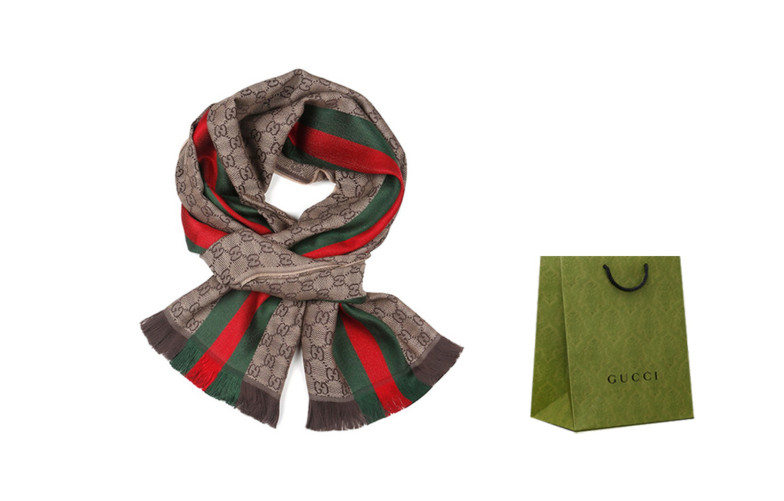 GUCCI Brown Wool Silk Blend Fringe Scarf Unisex情侣款 147351-4G704-2766 圖 6