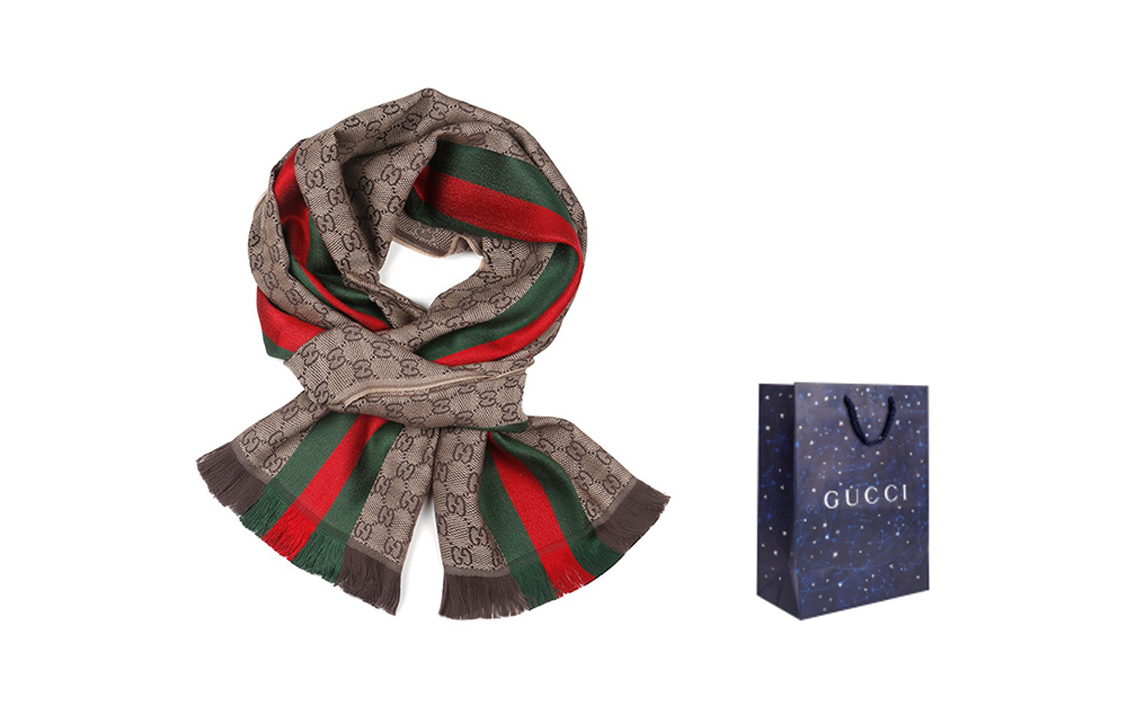 GUCCI Brown Wool Silk Blend Fringe Scarf Unisex情侣款 147351-4G704-2766 圖 7